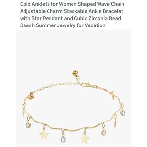 Gold Wave Chain Anklet Women Star Charm Cubic Zirconia Bell‎ Ankle Bracelet NEW
